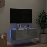 Vegghengt Tv-Benk Med Led-Lys Betonggrå 80X35X31 Cm
