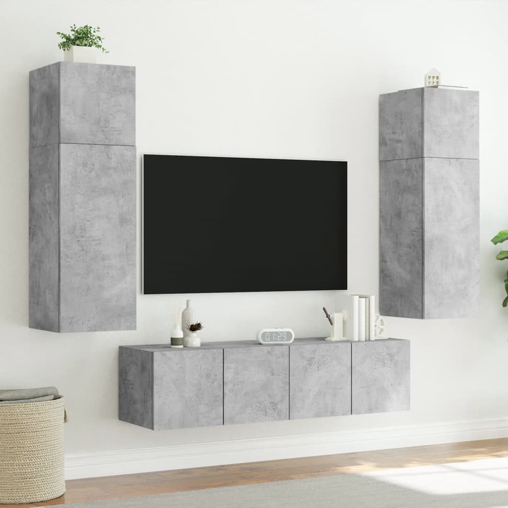 Vegghengt Tv-Benk Med Led-Lys Betonggrå 80X35X31 Cm