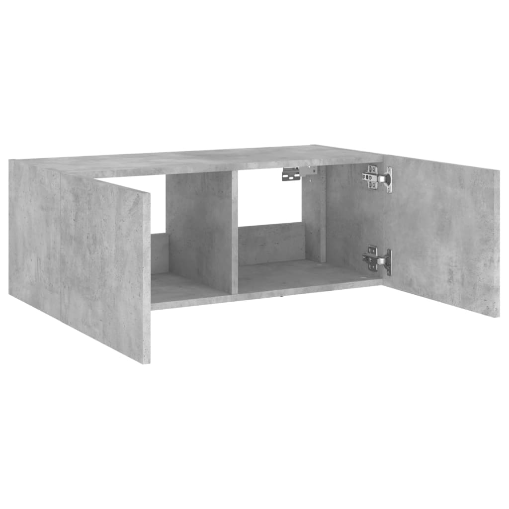 Vegghengt Tv-Benk Med Led-Lys Betonggrå 80X35X31 Cm