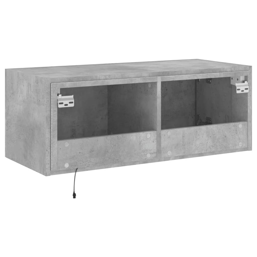 Vegghengt Tv-Benk Med Led-Lys Betonggrå 80X35X31 Cm