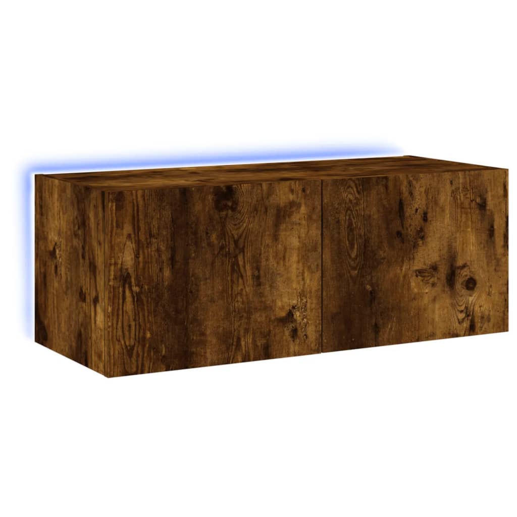 Vegghengt Tv-Benk Med Led Røkt Eik 80X35X31 Cm