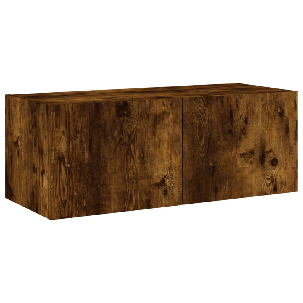 Vegghengt Tv-Benk Med Led Røkt Eik 80X35X31 Cm
