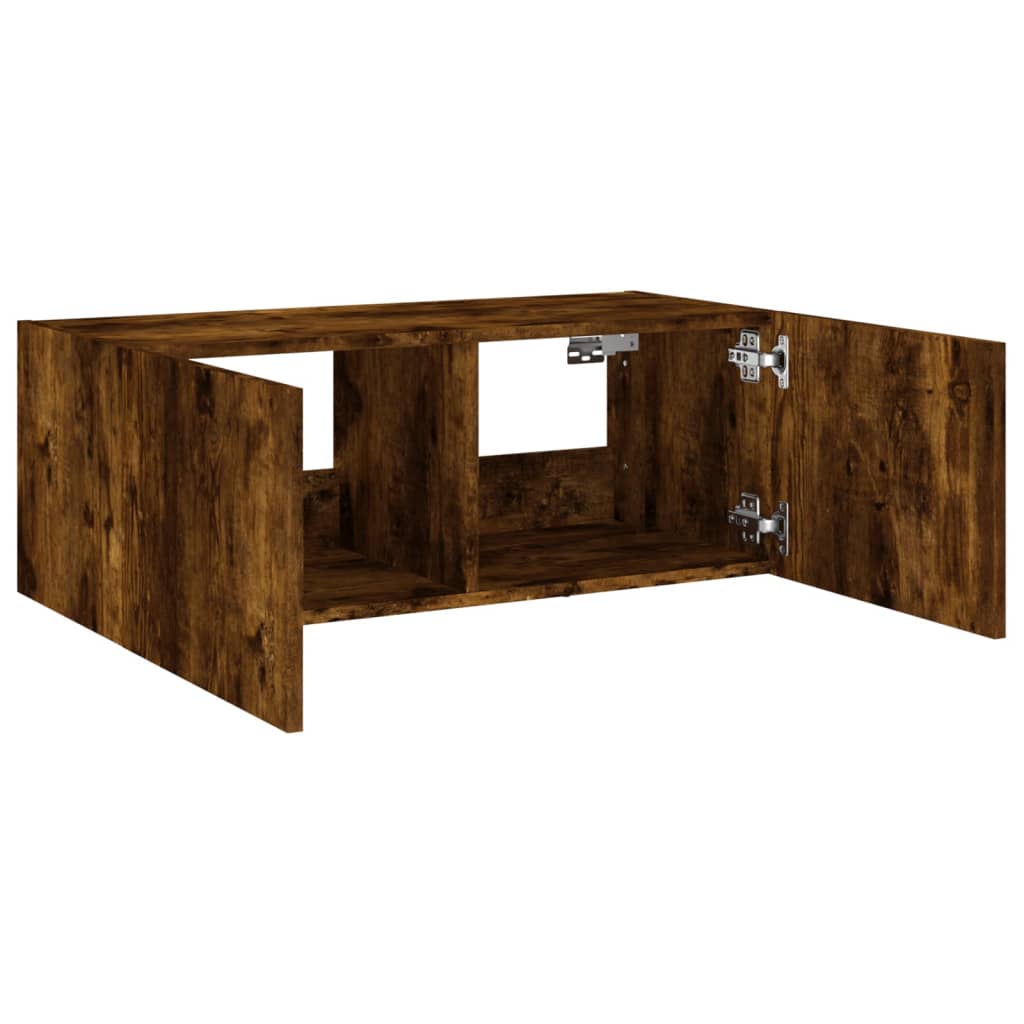 Vegghengt Tv-Benk Med Led Røkt Eik 80X35X31 Cm