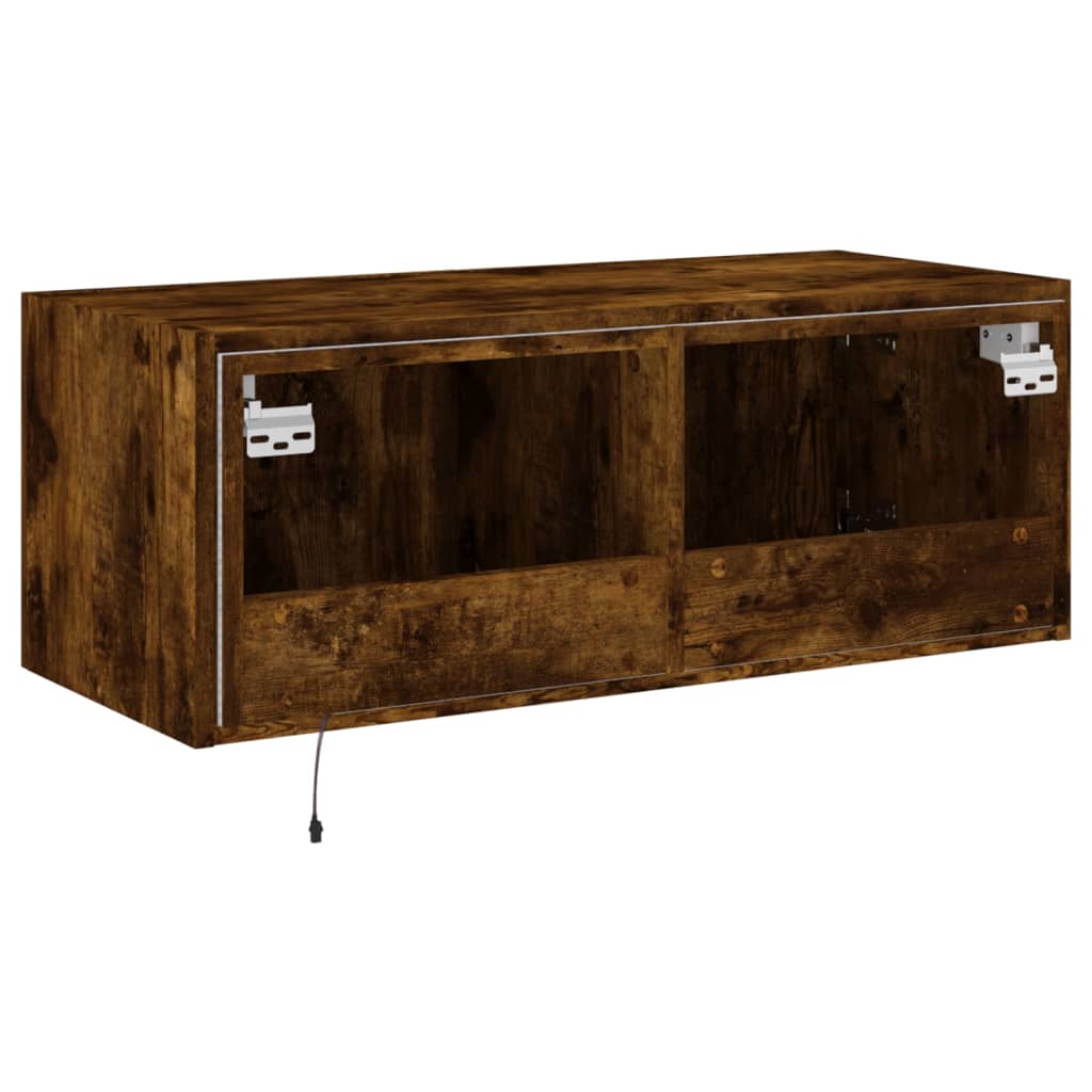 Vegghengt Tv-Benk Med Led Røkt Eik 80X35X31 Cm
