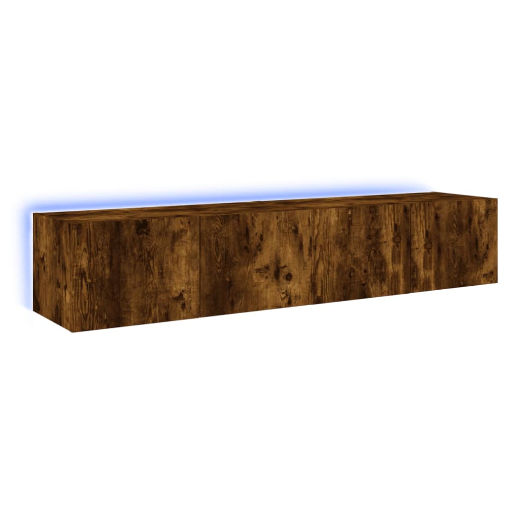 Tv-Benker Med Led-Lys 2 Stk Røkt Eik 80X35X31 Cm