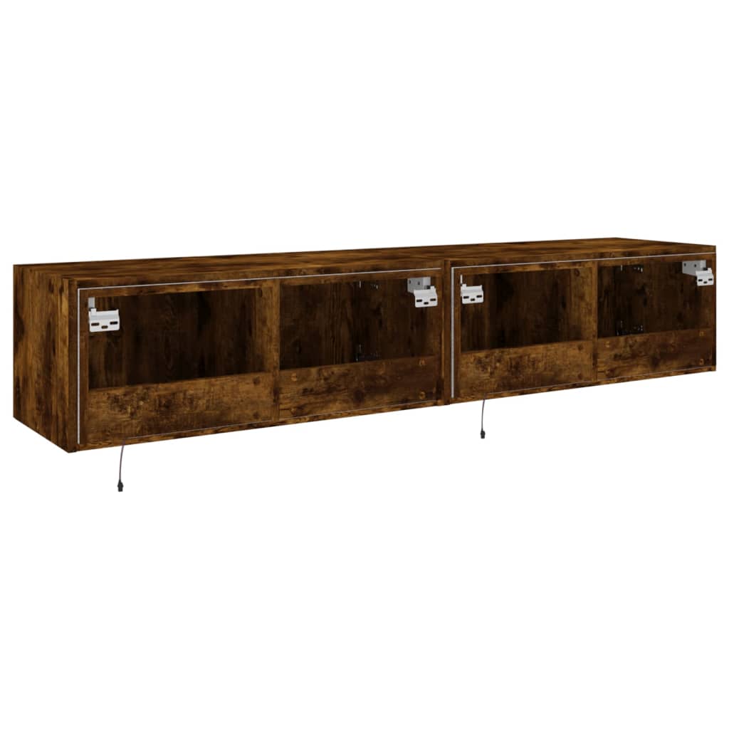 Tv-Benker Med Led-Lys 2 Stk Røkt Eik 80X35X31 Cm