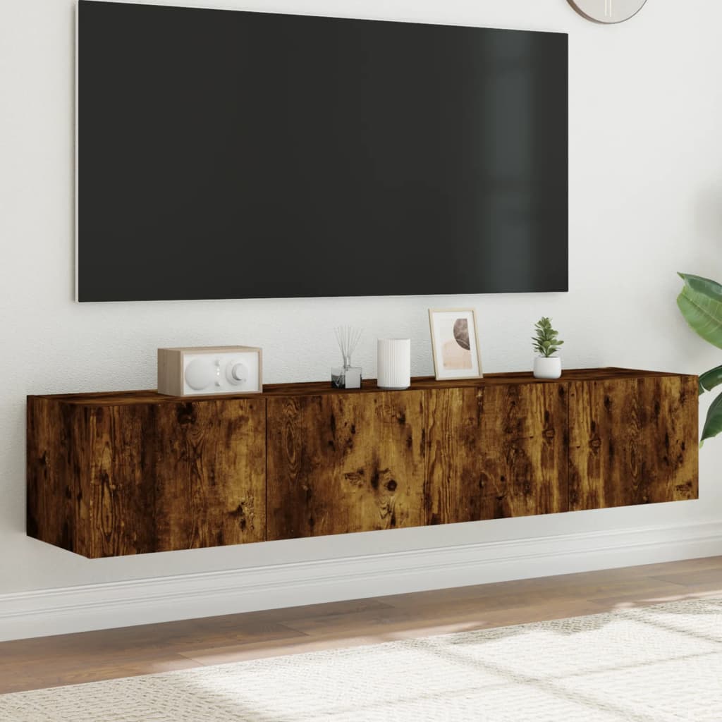 Tv-Benker Med Led-Lys 2 Stk Røkt Eik 80X35X31 Cm