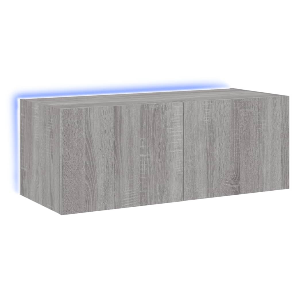 Vegghengt Tv-Benk Med Led Grå Sonoma 80X35X31 Cm