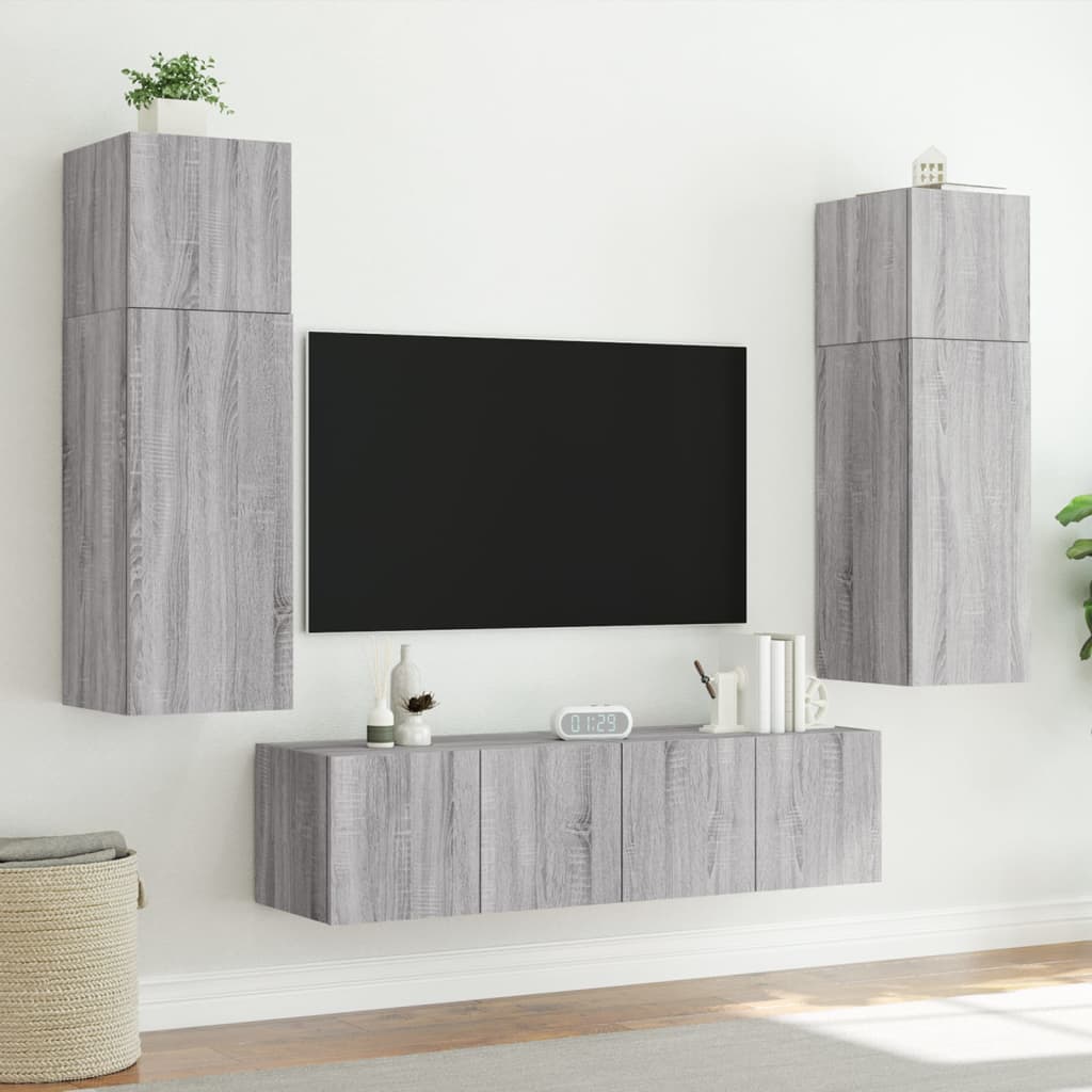 Vegghengt Tv-Benk Med Led Grå Sonoma 80X35X31 Cm