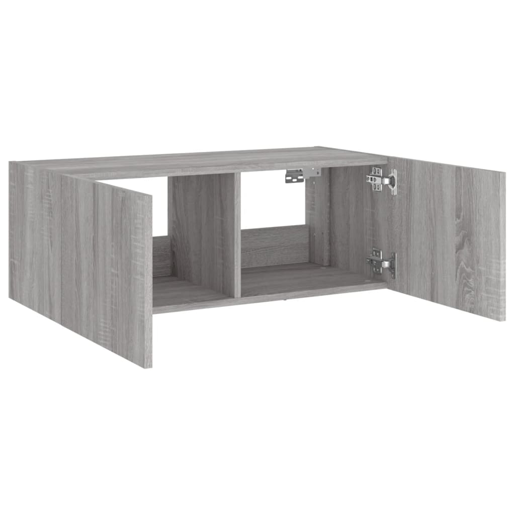 Vegghengt Tv-Benk Med Led Grå Sonoma 80X35X31 Cm