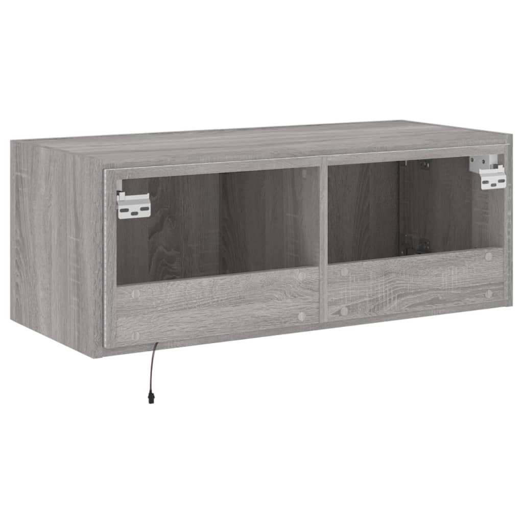 Vegghengt Tv-Benk Med Led Grå Sonoma 80X35X31 Cm