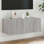 Vegghengt Tv-Benk Med Led Grå Sonoma 80X35X31 Cm