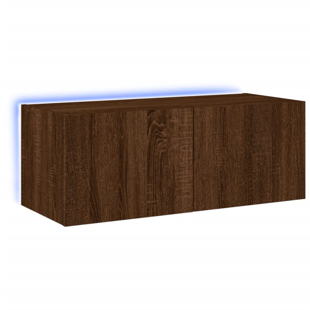Vegghengt Tv-Benk Med Led Brun Eik 80X35X31 Cm