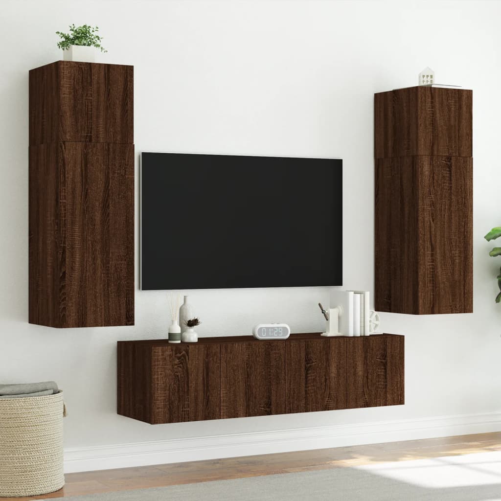 Vegghengt Tv-Benk Med Led Brun Eik 80X35X31 Cm