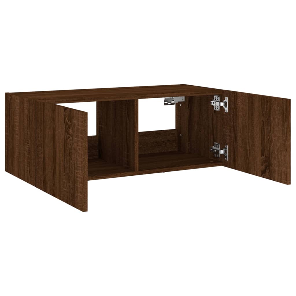 Vegghengt Tv-Benk Med Led Brun Eik 80X35X31 Cm