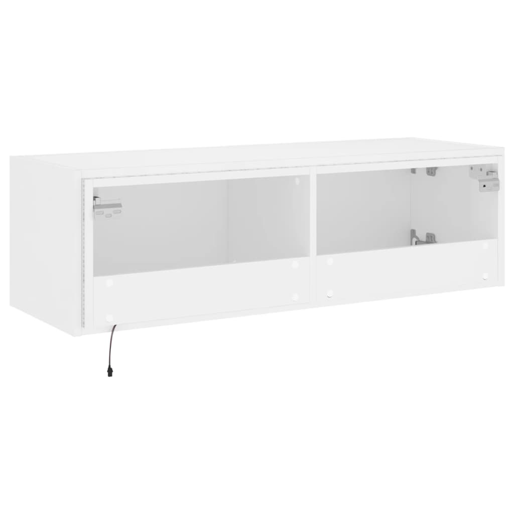 Vegghengt Tv-Benk Med Led Hvit 100X35X31 Cm