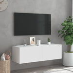 Vegghengt Tv-Benk Med Led Hvit 100X35X31 Cm