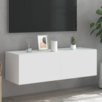 Vegghengt Tv-Benk Med Led Hvit 100X35X31 Cm