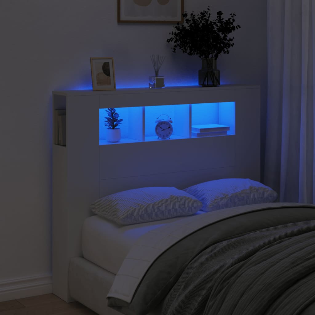 Sengegavl Med Led Hvit 120X18,5X103,5 Cm Konstruert Tre