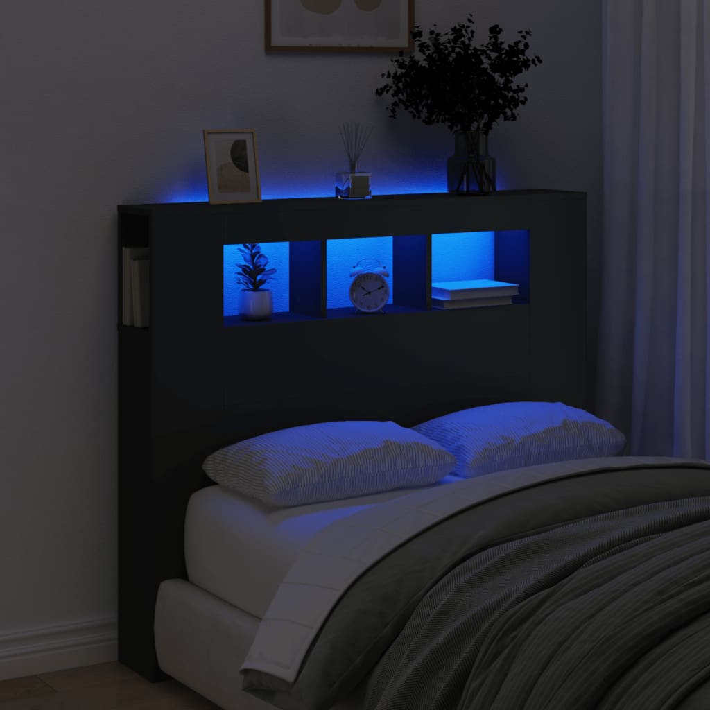 Sengegavl Med Led Svart 120X18,5X103,5 Cm Konstruert Tre