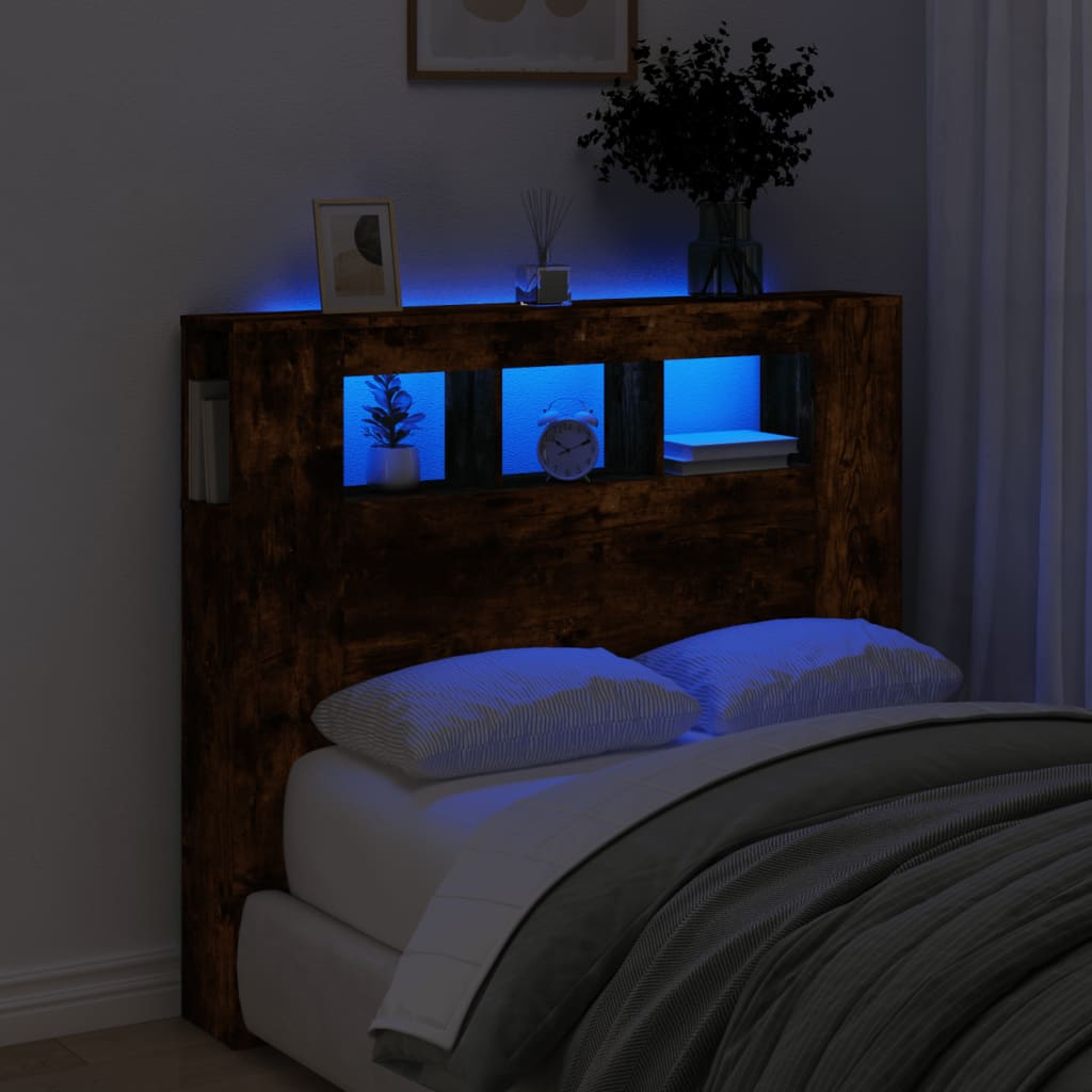 Sengegavl Med Led Røkt Eik 120X18,5X103,5 Cm Konstruert Tre