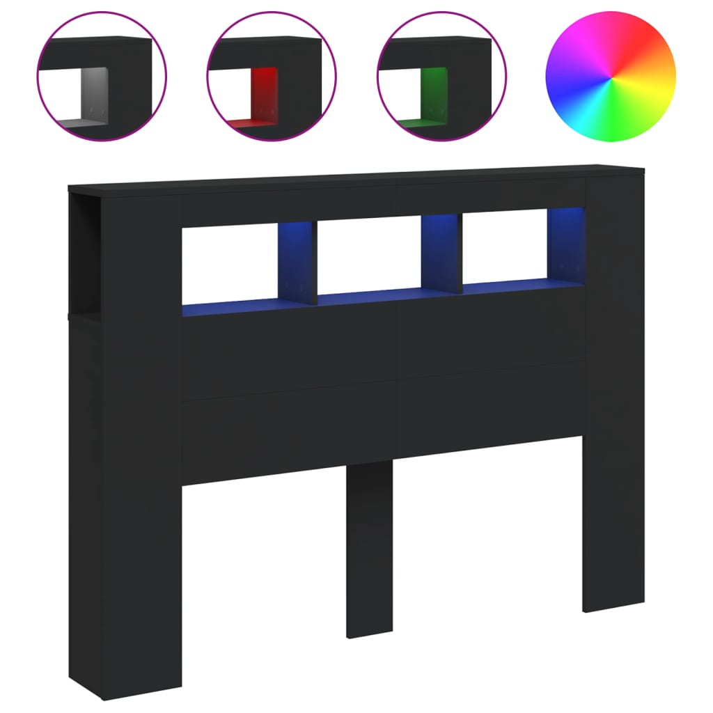 Sengegavl Med Led Svart 140X18,5X103,5 Cm Konstruert Tre