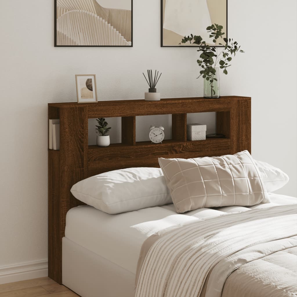 Sengegavl Med Led Brun Eik 140X18,5X103,5Cm Konstruert Tre