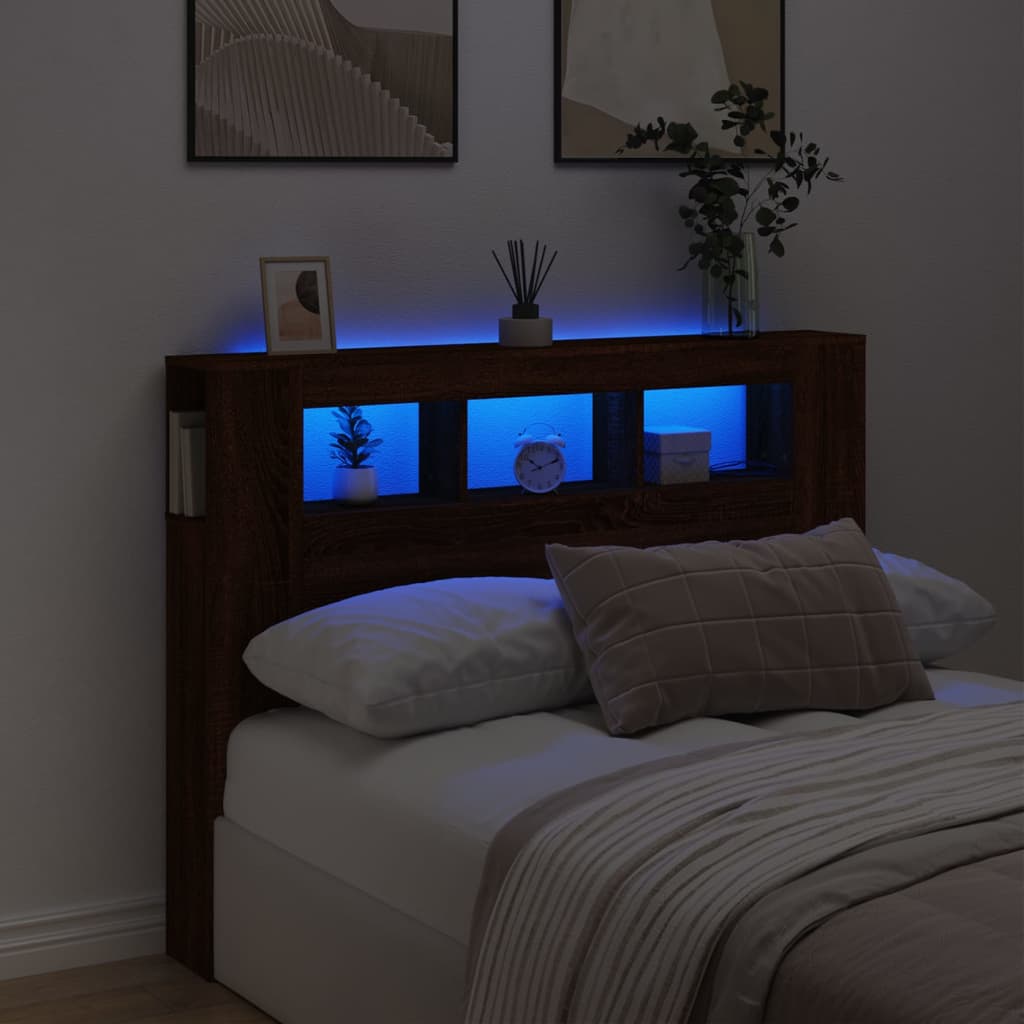 Sengegavl Med Led Brun Eik 140X18,5X103,5Cm Konstruert Tre