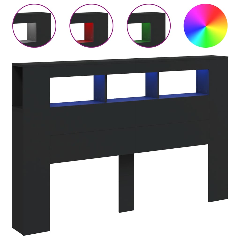 Sengegavl Med Led Svart 160X18,5X103,5 Cm Konstruert Tre