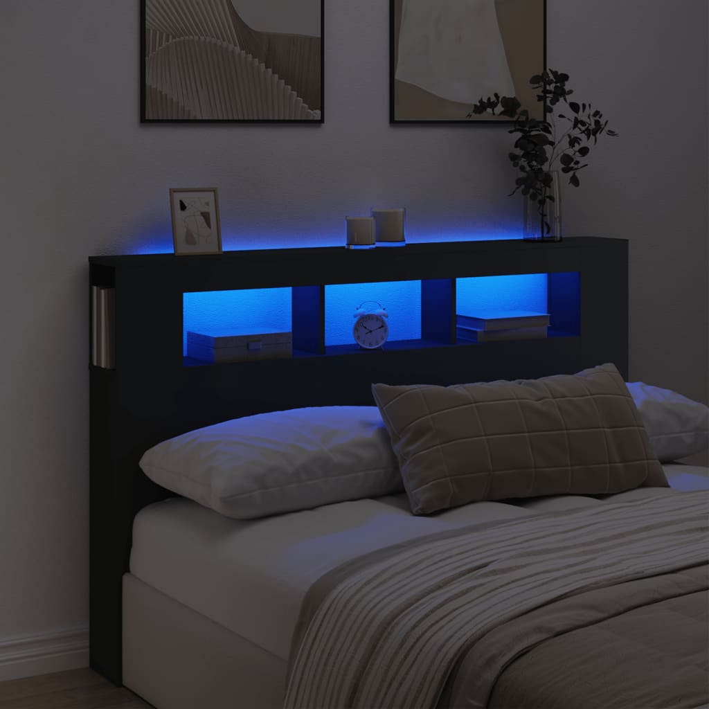 Sengegavl Med Led Svart 160X18,5X103,5 Cm Konstruert Tre