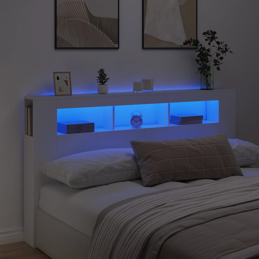Sengegavl Med Led Hvit 180X18,5X103,5 Cm Konstruert Tre