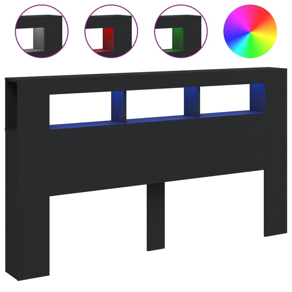 Sengegavl Med Led Svart 180X18,5X103,5 Cm Konstruert Tre