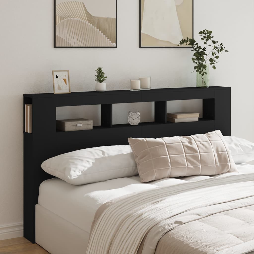 Sengegavl Med Led Svart 180X18,5X103,5 Cm Konstruert Tre
