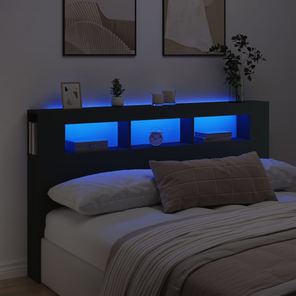 Sengegavl Med Led Svart 180X18,5X103,5 Cm Konstruert Tre