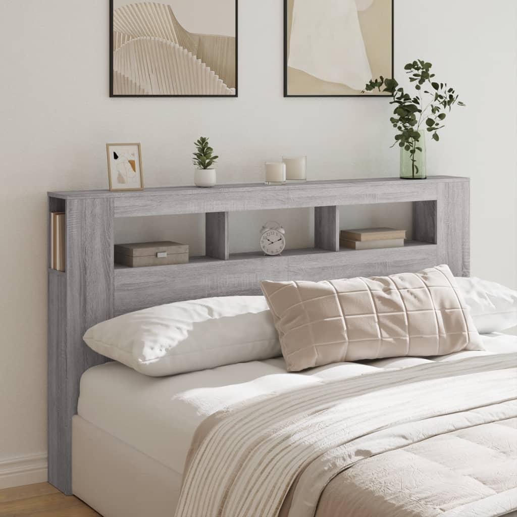 Sengegavl Med Led Grå Sonoma 180X18,5X103,5 Cm Konstruert Tre