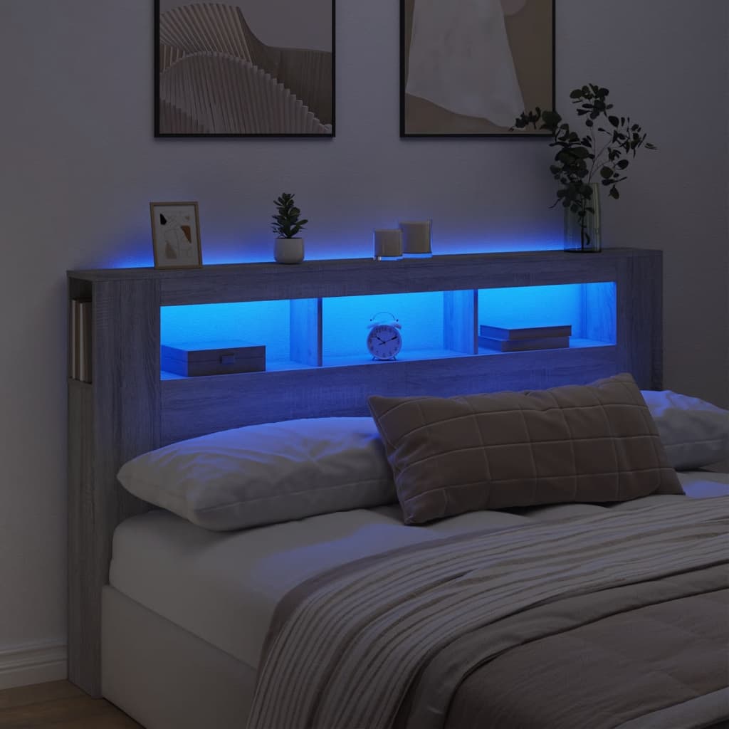 Sengegavl Med Led Grå Sonoma 180X18,5X103,5 Cm Konstruert Tre