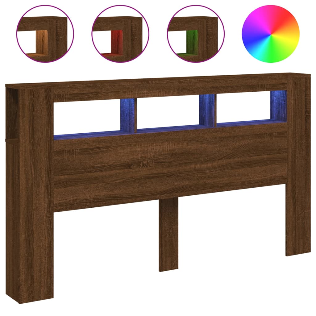 Sengegavl Med Led Brun Eik 180X18,5X103,5 Cm Konstruert Tre
