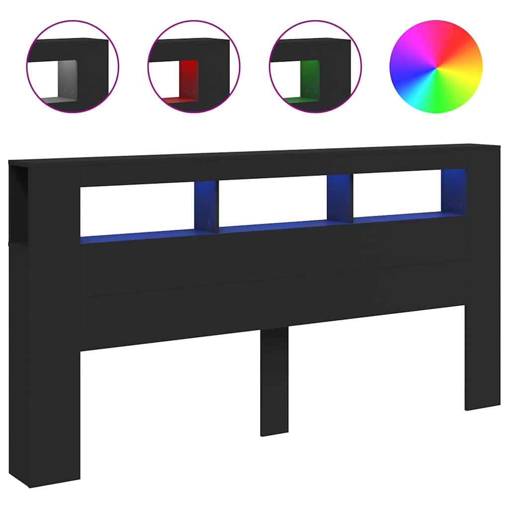 Sengegavl Med Led Svart 200X18,5X103,5 Cm Konstruert Tre