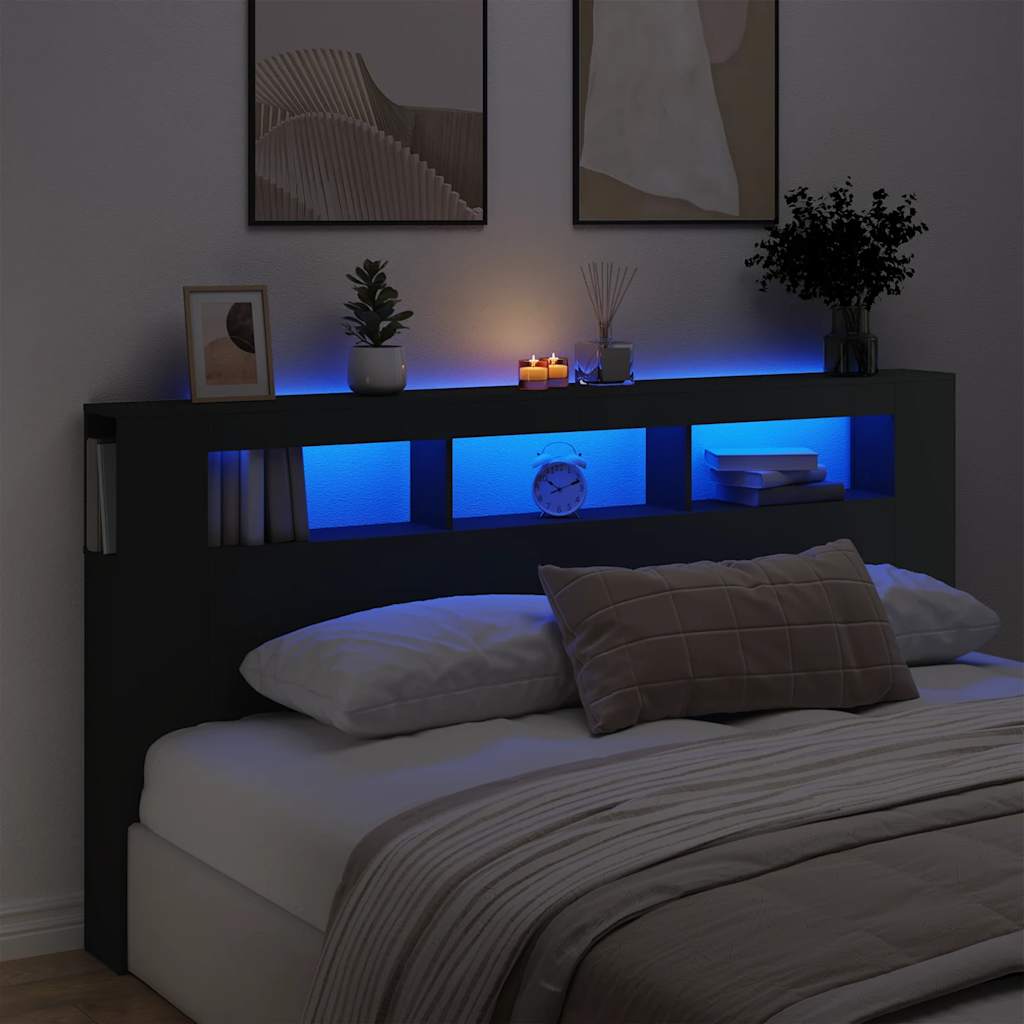 Sengegavl Med Led Svart 200X18,5X103,5 Cm Konstruert Tre