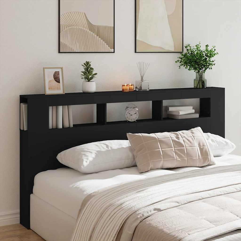 Sengegavl Med Led Svart 200X18,5X103,5 Cm Konstruert Tre