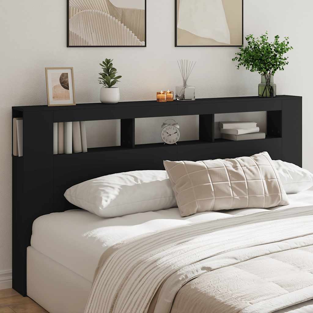 Sengegavl Med Led Svart 200X18,5X103,5 Cm Konstruert Tre