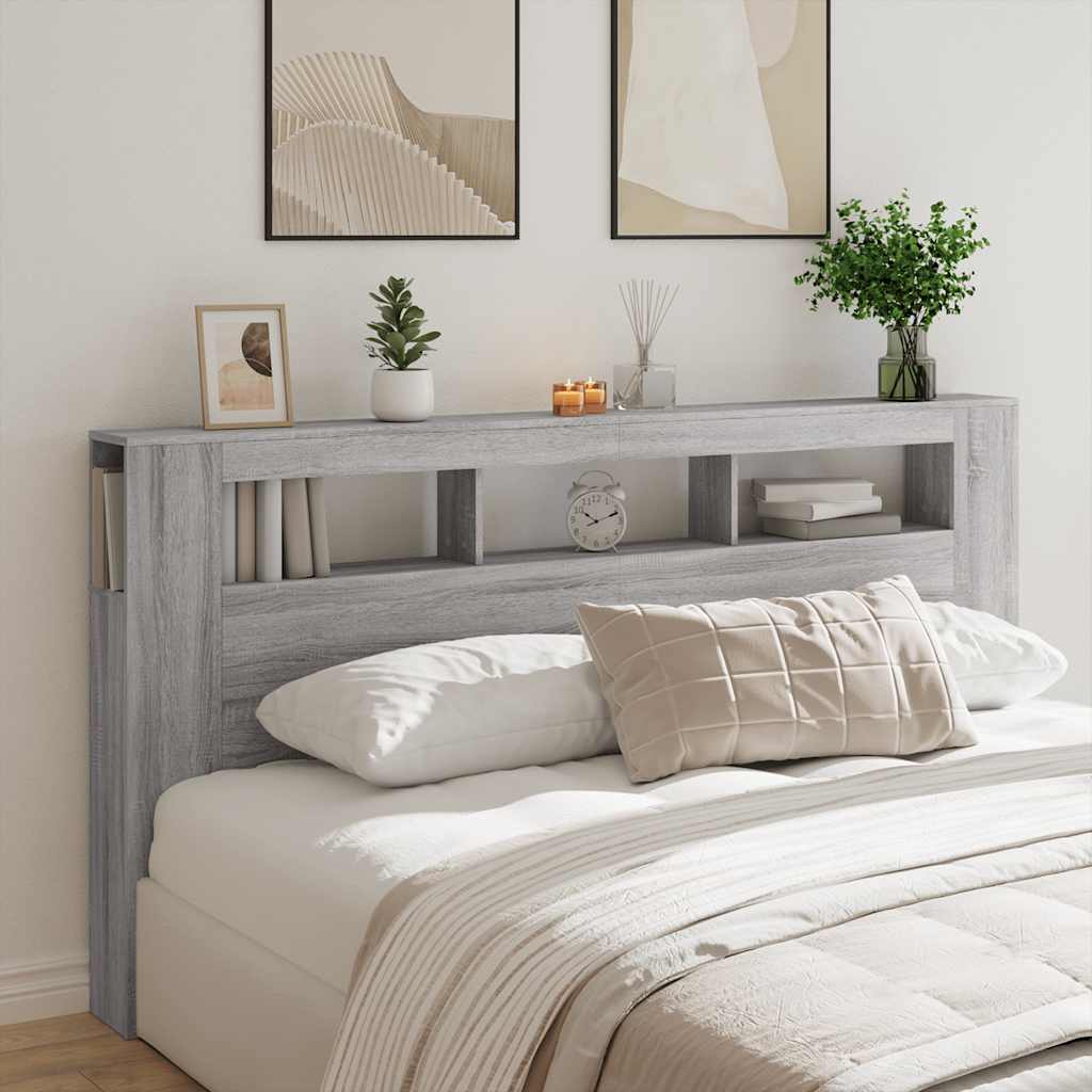 Sengegavl Med Led Grå Sonoma 200X18,5X103,5 Cm Konstruert Tre