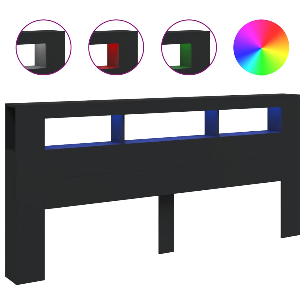 Sengegavl Med Led Svart 220X18,5X103,5 Cm Konstruert Tre