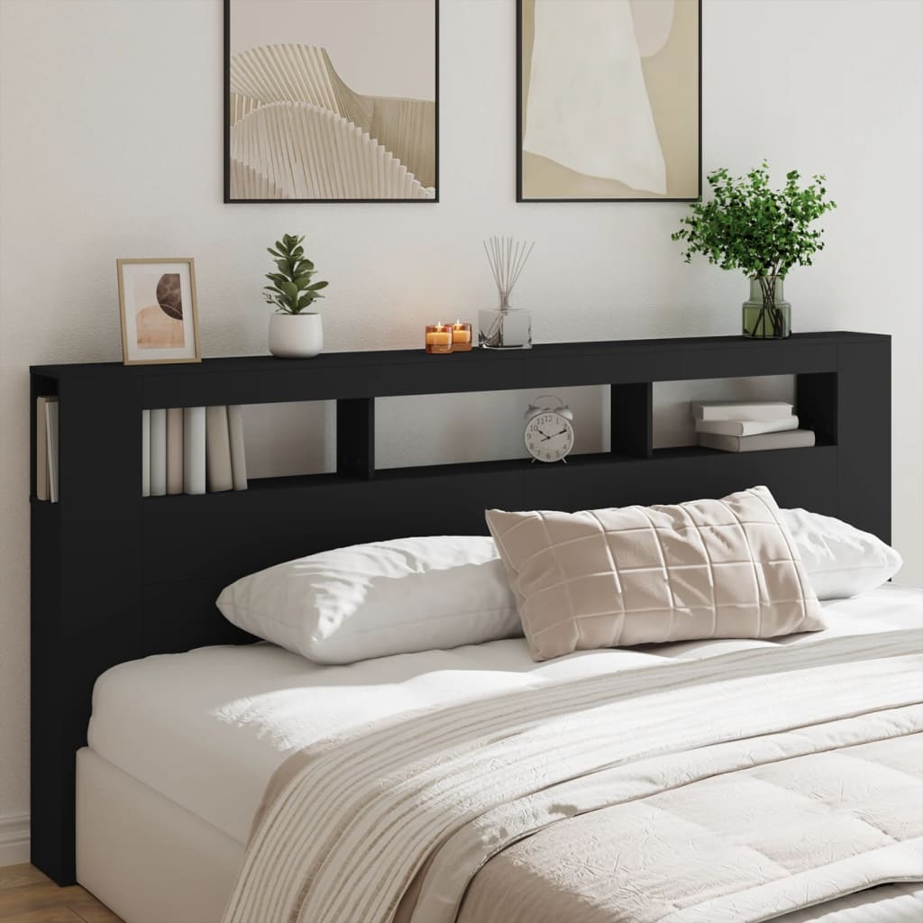 Sengegavl Med Led Svart 220X18,5X103,5 Cm Konstruert Tre