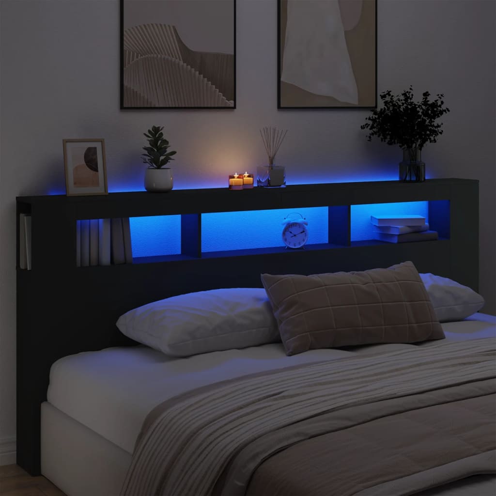 Sengegavl Med Led Svart 220X18,5X103,5 Cm Konstruert Tre