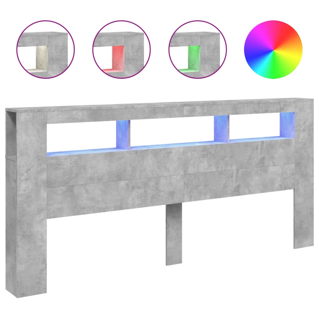 Sengegavl Med Led Betonggrå 220X18,5X103,5 Cm Konstruert Tre