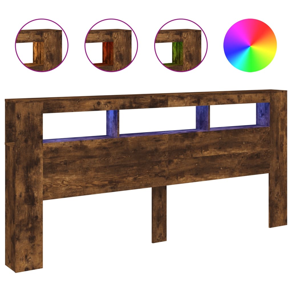 Sengegavl Med Led Røkt Eik 220X18,5X103,5 Cm Konstruert Tre