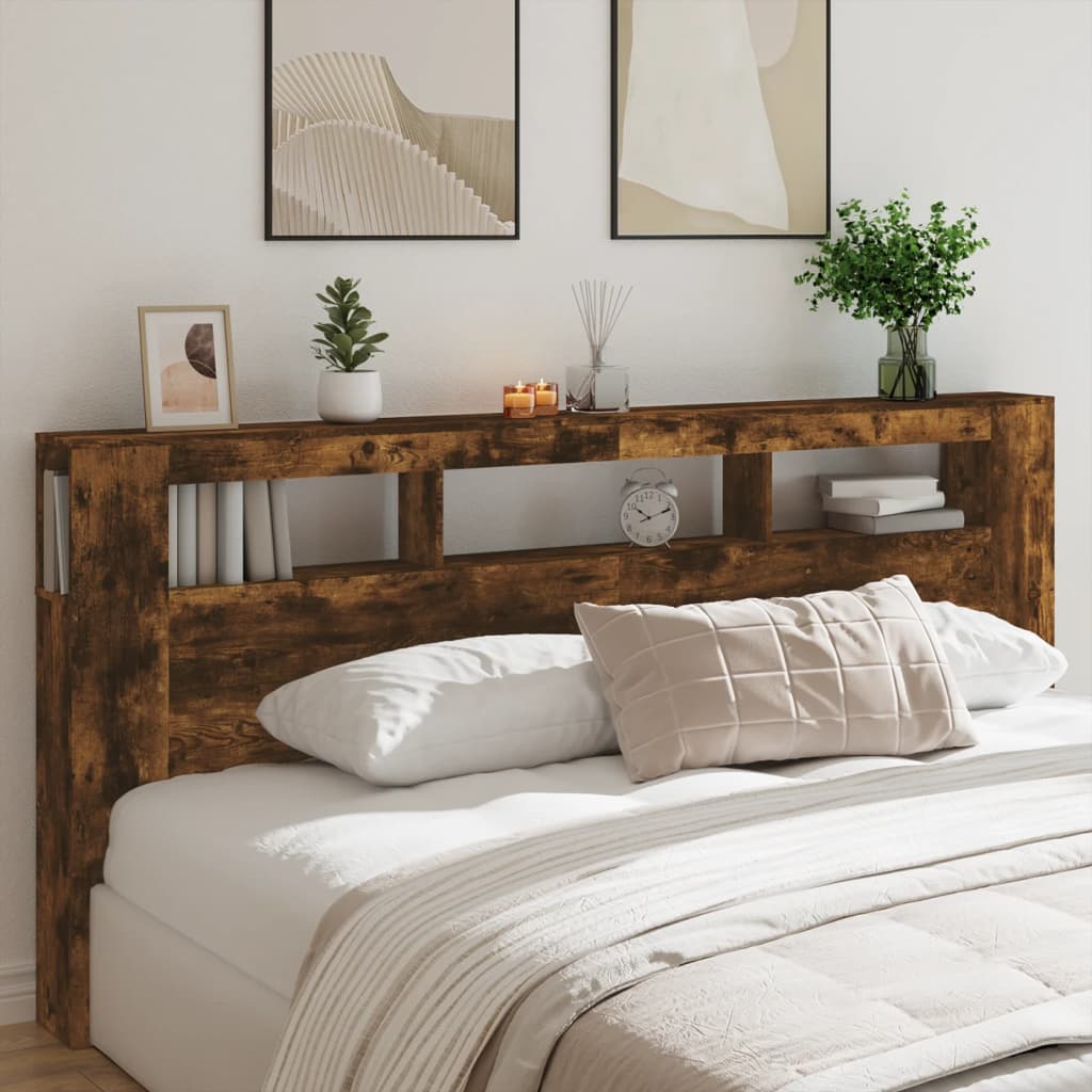 Sengegavl Med Led Røkt Eik 220X18,5X103,5 Cm Konstruert Tre