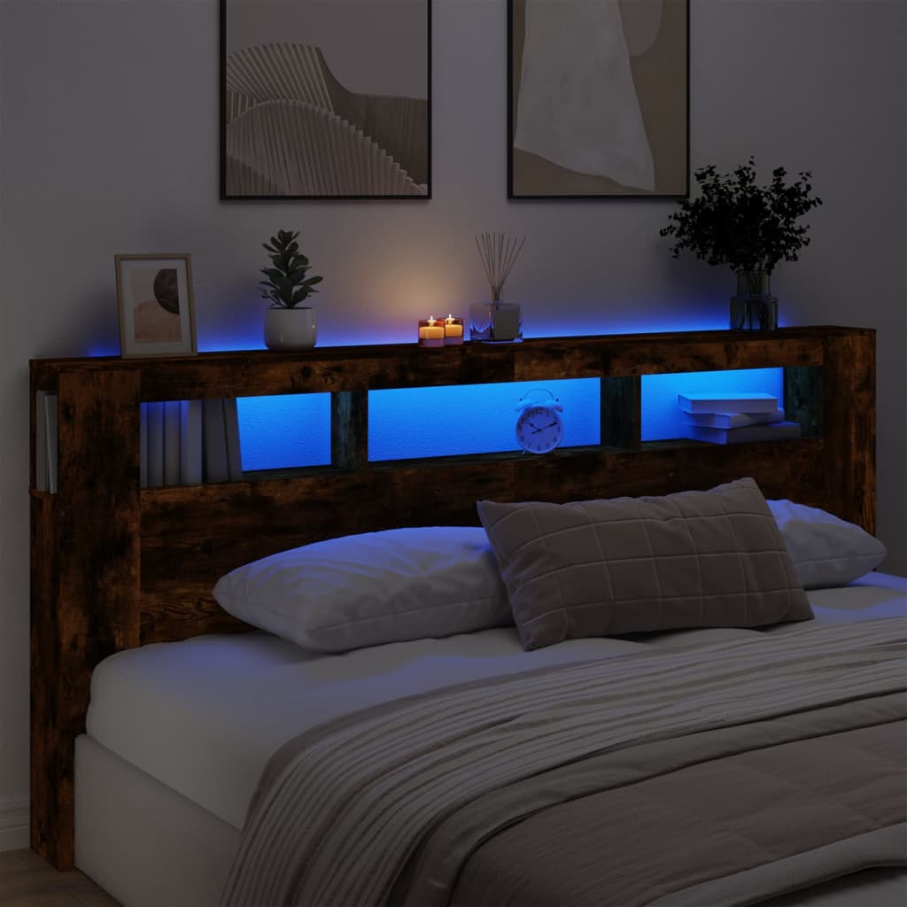 Sengegavl Med Led Røkt Eik 220X18,5X103,5 Cm Konstruert Tre