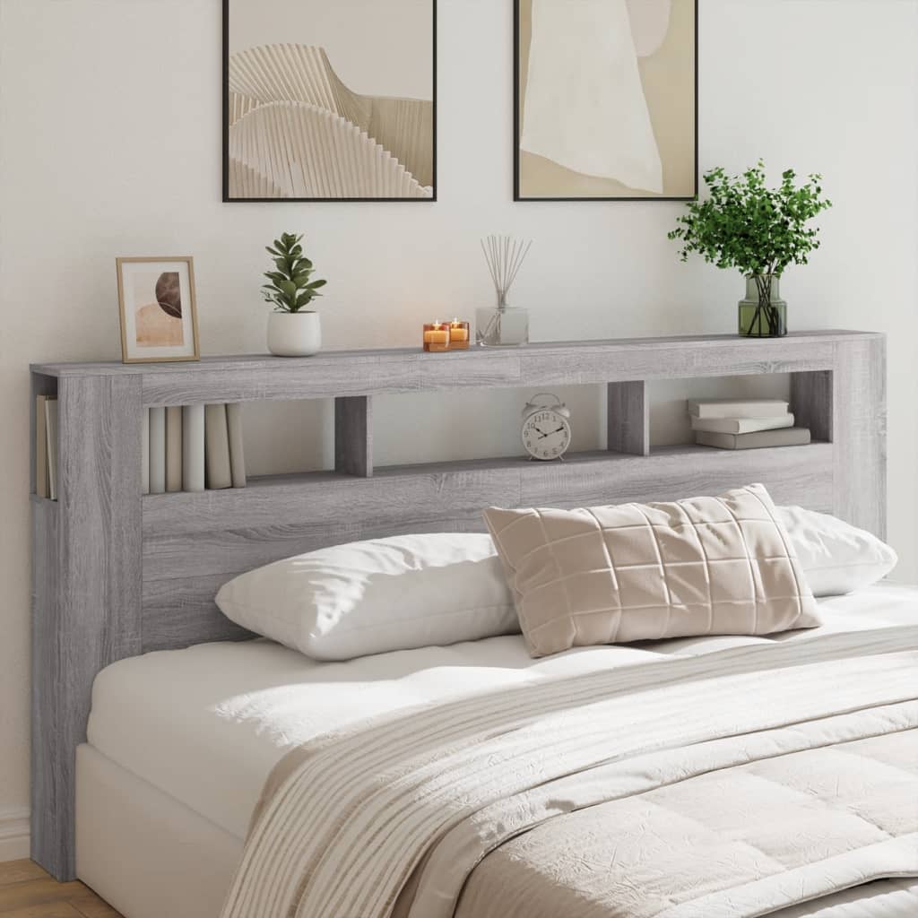 Sengegavl Med Led Grå Sonoma 220X18,5X103,5 Cm Konstruert Tre